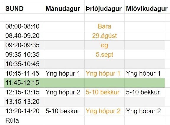 Sundstundatafla Haust 2023