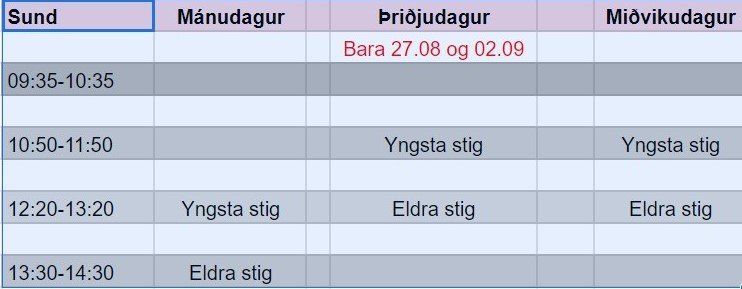 Sundstundatafla Haust 2024