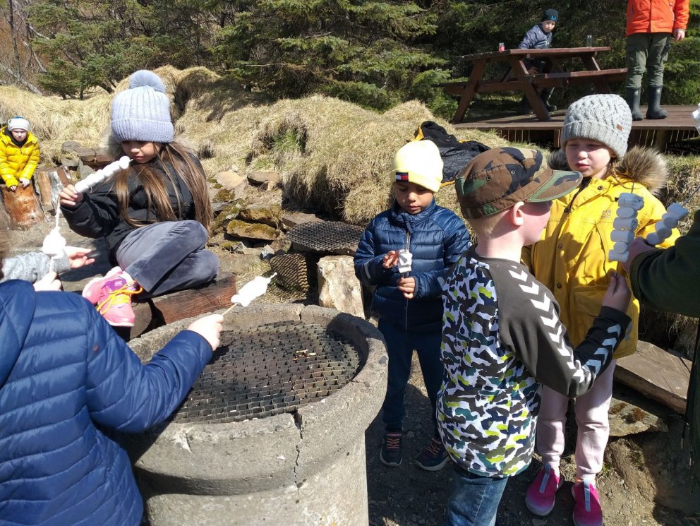 Hér er grillað á daginn.