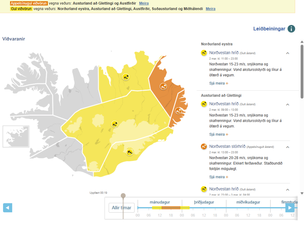 Viðbrögð við slæmri veðurspá mánudaginn 2. mars