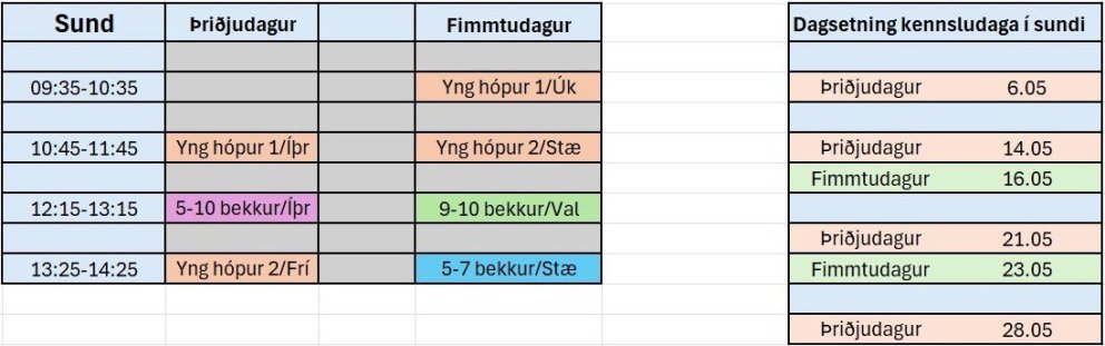 Sundstundatafla Vor 2024