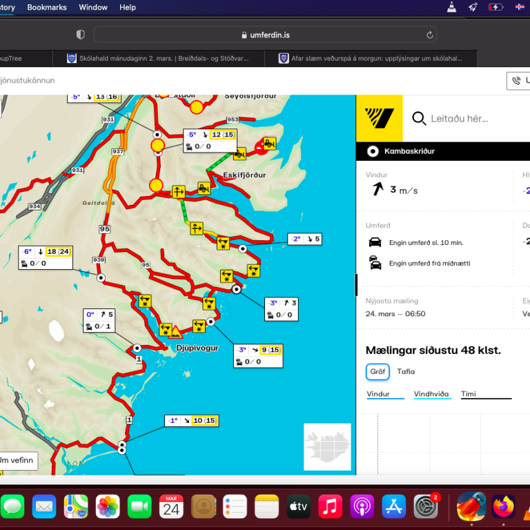 Skólahald þriðjudaginn 24. mars