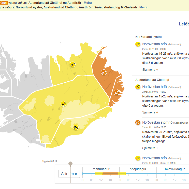 Viðbrögð við slæmri veðurspá mánudaginn 2. mars